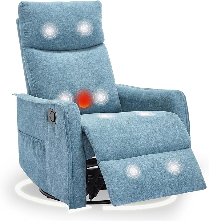 cinkehome Swivel Rocker Recliner Chair with Heated Massage Rocking Reclining Chairs for Nursery Small Spaces High Back Side Pocket
