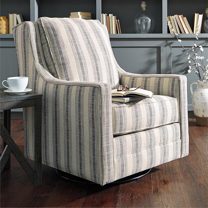 Signature Design by Ashley Kambria Striped Upholstered Swivel Accent Glider Chair Ivory &amp Black