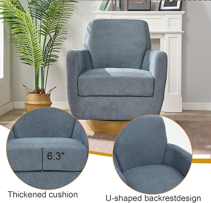 360 Degree Rotating Sofa Armchair Cotton Linen Skin Friendly Fabric Ergonomic Design Living Room Chair Bedroom Chair Living Room Chair Blue