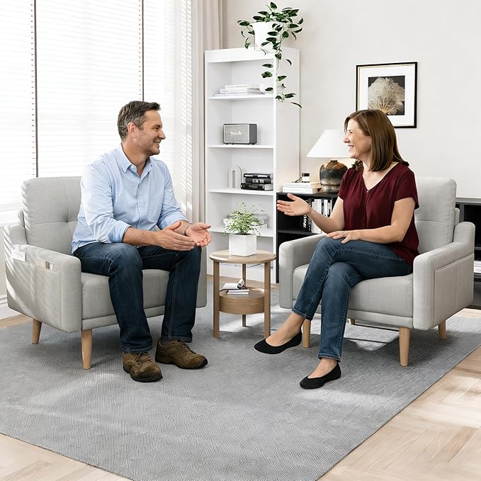 EJUNQ Mid Century Accent Chair Upholstered ArmchairComfy Reading Chair with Wood LegsModern Single Sofa Chair for Living Room Bedroom Small Spaces (1 Grey)
