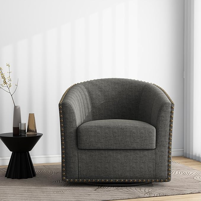 Swivel Barrel Accent Chair Modern Round Small Reading Armchair for Living Room Bedroom (Grey Set of 1)