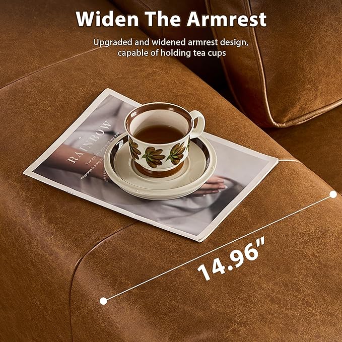 114 in Faux Leather Modern Modular Sectional Sofa - Boneless L-Shaped Couch with Chaise Sectional Couches for Living Room with Deep Seat No Assembly Required Sofa (Brown Right Chaise Sofa)
