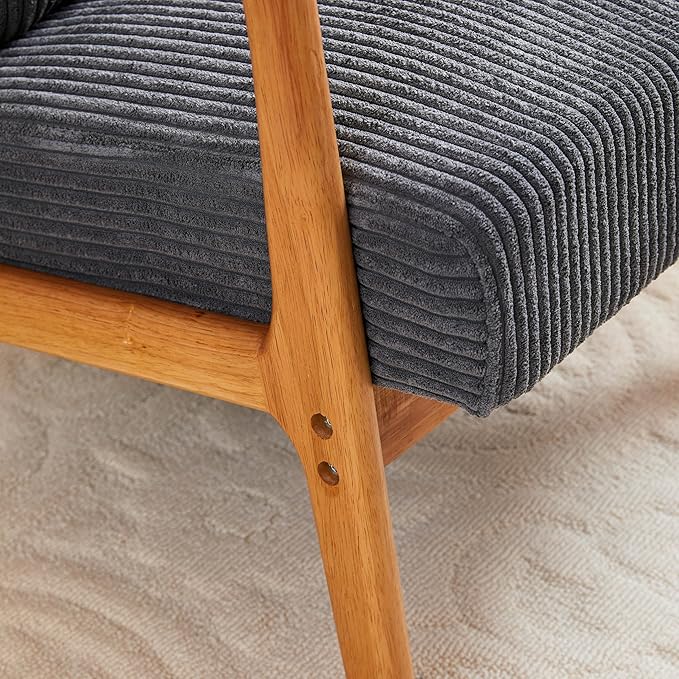 Mid Century Modern Accent Chair Arm Chair Living Room Chairs with Pillow Upholstered Reading Chair with Solid Wood e Living Room Bedroom Balcony (Antique Dark Grey)