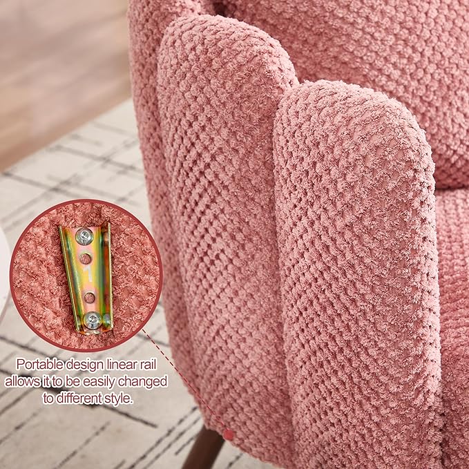 Okeysen Petal Vanity Cute Chair Velvet Accent Chairs with Wood Leg Vanity &amp Makeup Room Mid Century Reading Armchair for Living Room Bedroom.