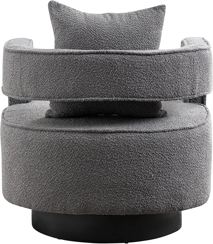 29.0 W Swivel Accent Open Back Chair Modern Comfy Sofa Chair with Black Base for Nursery Bedroom Living Room Hotel Office Club Chair Leisure Arm Chair for Lounge (Gray Boucle)