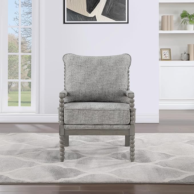 OSP Home Furnishings Abbott Spindle Accent Chair with Padded Spring Seat and Brushed Grey Base Graphite Fabric