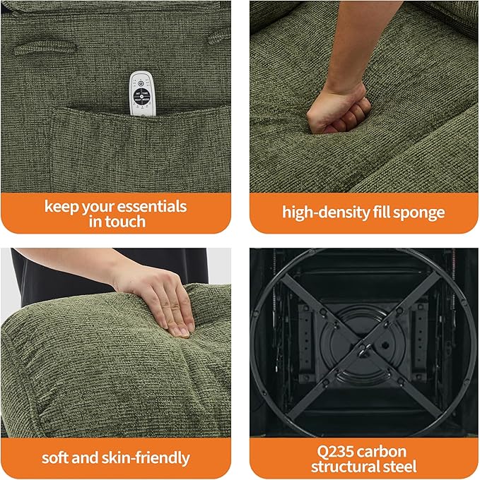 Massage Rocker Recliner with Heating360° Swivel Glider Recliner Chairs for AdultsLinen Nursery Chair with Side PocketTwo Cup Holders for Living Room Bedroom