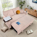 65in Sleeper Sofa Bed Convertible Pull Out Couch with Small Table| USB Port | Cup Holder | Corduroy Fabric | Adjustable Backrest for Apartment Office Bedroom Guest Room (Pink)