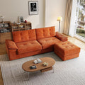 109.5 L-Shape Sectional Couches for Living Room Convertible Sleeper Sofa with Ottoman Compressed No-Frame 3 Seater Modular Sectional Sofa No Assembly Required(Corduroy Orange)