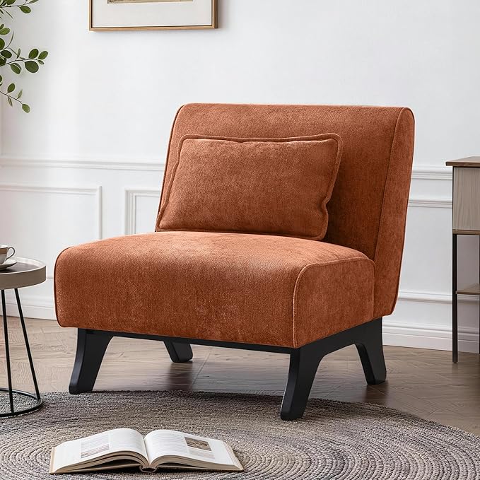 Upholstered Armless Accent ChairModern Comfy Living Room Chairs with Wooden Legs&amp PillowsLounge Sofa Side Chair for Bedroom Farmhouse Reading (Charcoal Gray 1 PC)
