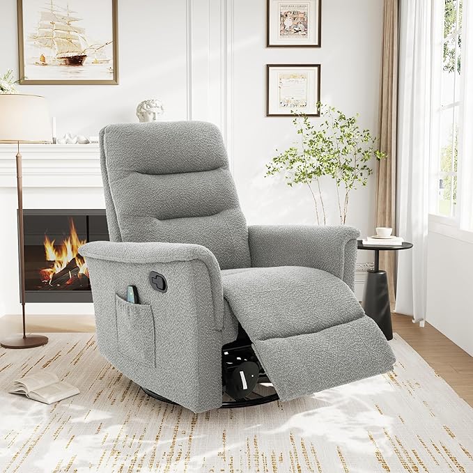 Manual Recliner Chair with Two Adjustable Positions Rocking and Swivel Recliner Rocking Recliner Massage Recliner with 8-Point Massage Function and Adjustable Backrest for Living Room (Grey15)