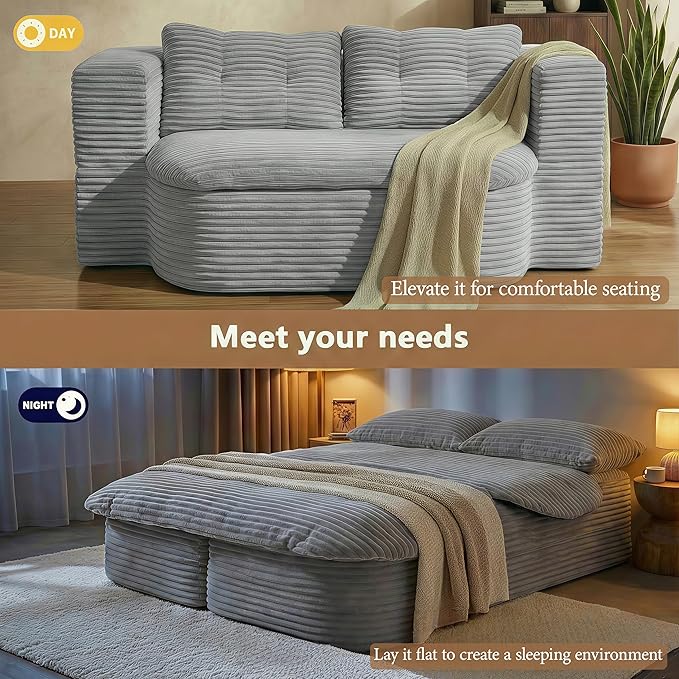 78.7-inch Folding futon Sofa Bed Full-Size Convertible Sleeper Couch Bed Memory Sponge Double Sofa with Comfortable Mattress Suitable for Living Room and Guest Room (light gray 78.7 inches)