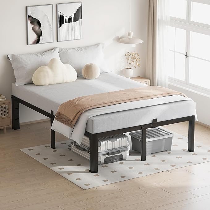 20 Inch Full Size Bed Frame 3500Lbs Heavy Duty Metal Platform with Round Corner Legs Mattress Slide Stopper Steel Slat Support No Box Spring Needed Noise Free Non-Slip Easy Assembly