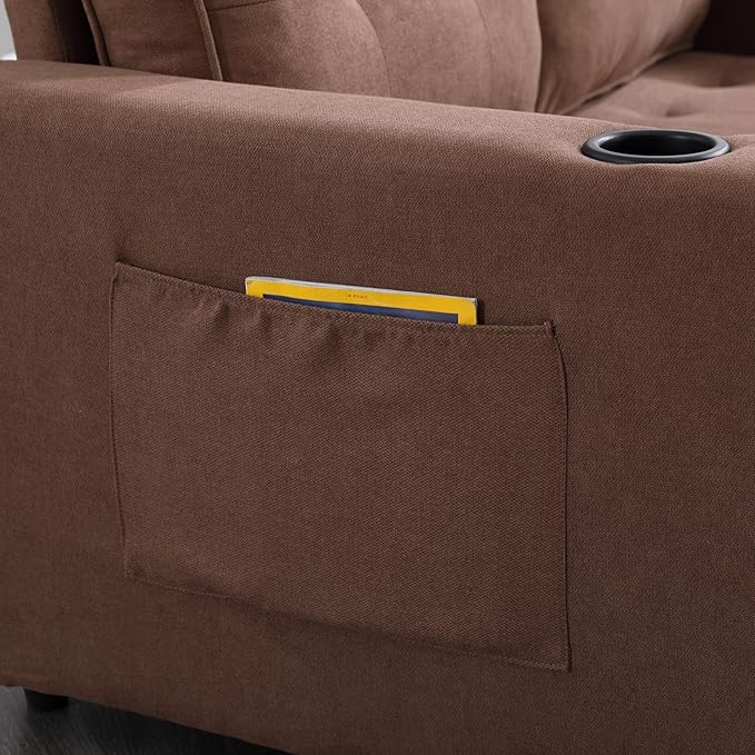 Ball &amp Cast 3-in-1 Folding Floor Sofa BedMulti-Functional 2 Seater Pull Out Couch with Side Pockets and Cup HoldersMordern Foldable Tufted Loveseat for Living Room Office ApartmentBrown