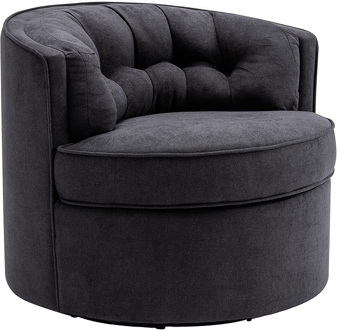 33” Wide Swivel Barrel Chair Comfy Tufted Back Accent Round Barrel Chair Leisure Chair for Living Room Bedroom Hotel