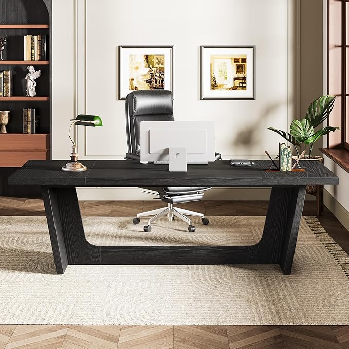 Tribesigns 70.87-Inch Executive Desk Large Wood Desk for Home Office Rustic Study Writing Table with Heavy-Duty Pedestal Extra Long Business Workstation