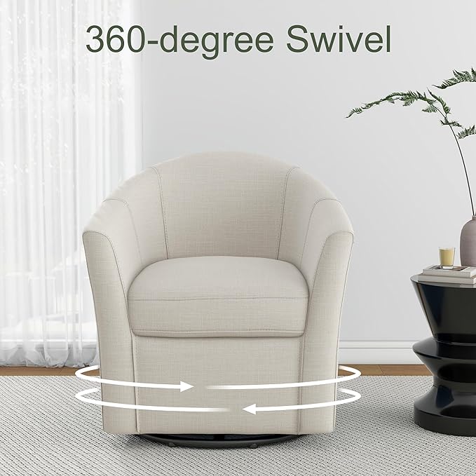 Swivel Accent Chair Armchair Modern Round Single Sofa Seating Comfy Reading Barrel Chairs for Living Room Bedroom (Beige Set of 1)