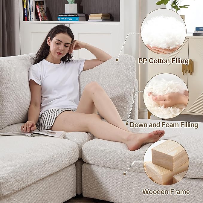 Modern Loveseat Sofa 68.5 inches Living Room Couch White Chenille Fabric 350 lbs Weight Capacity