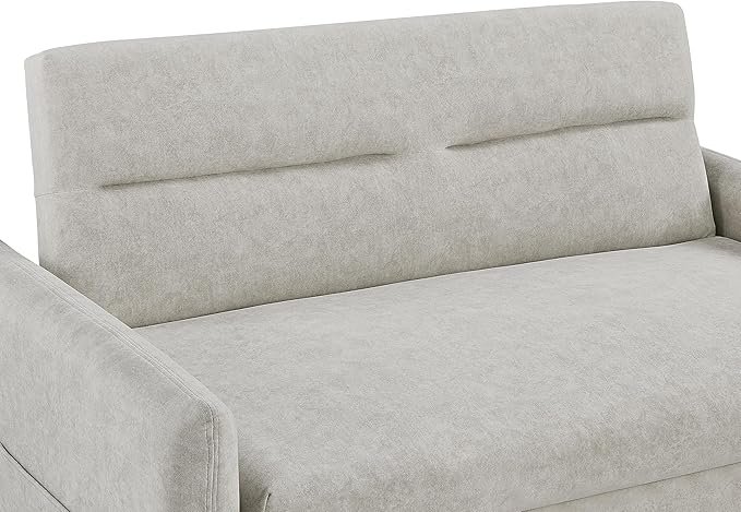 55.1 Pull Out Sofa Bed 2 Seater Loveseats Sofa Couch with Adjustable Backrest Storage Pockets 2 Soft Pillows Convertible Sleeper Sofa Bed for Living Room Bedroom Apartment Office (Beige 091)
