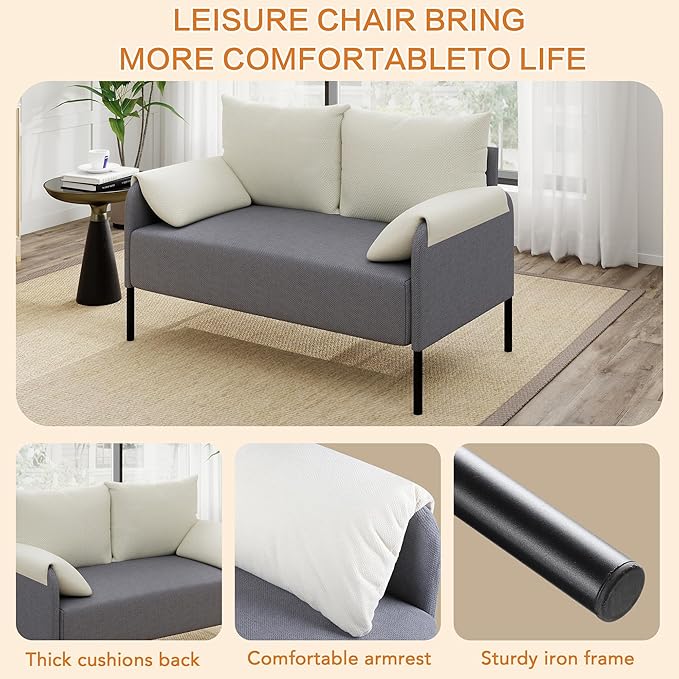 LSSBOUGHT Modern Loveseat SofaChenille Fabric Armchairs Accent ChairLiving Room Chair for BedroomApartmentSmall Space (Gray 1 Loveseat)
