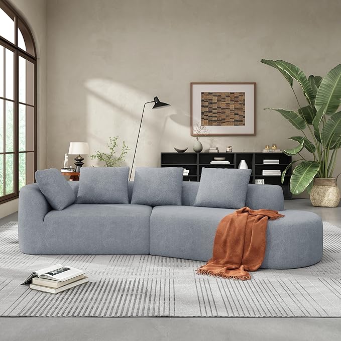 GDFStudio 116 Modern Curved Sectional Sofa with Chaise LoungePearl Upholstered Fully Compressed Sponge Couch2 Pcs SetRight Hand FacingFully Assembled Lounge Seating for Living RoomLight Gray