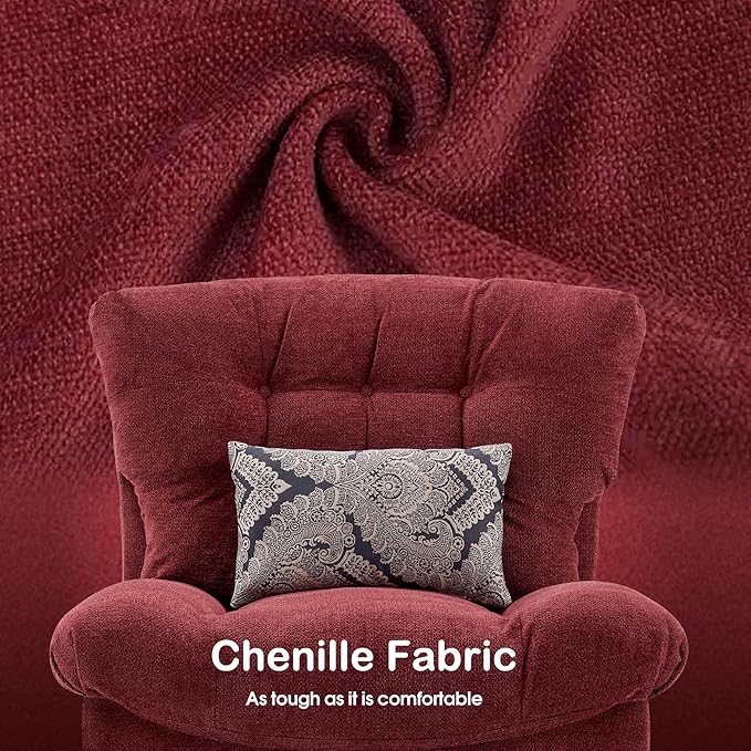 MCombo Swivel Accent Chair Modern Tufted Upholstered Armless Chairs Wide Seat Single Sofa Chair for Living Room Bedroom LW753 (Burgundy)