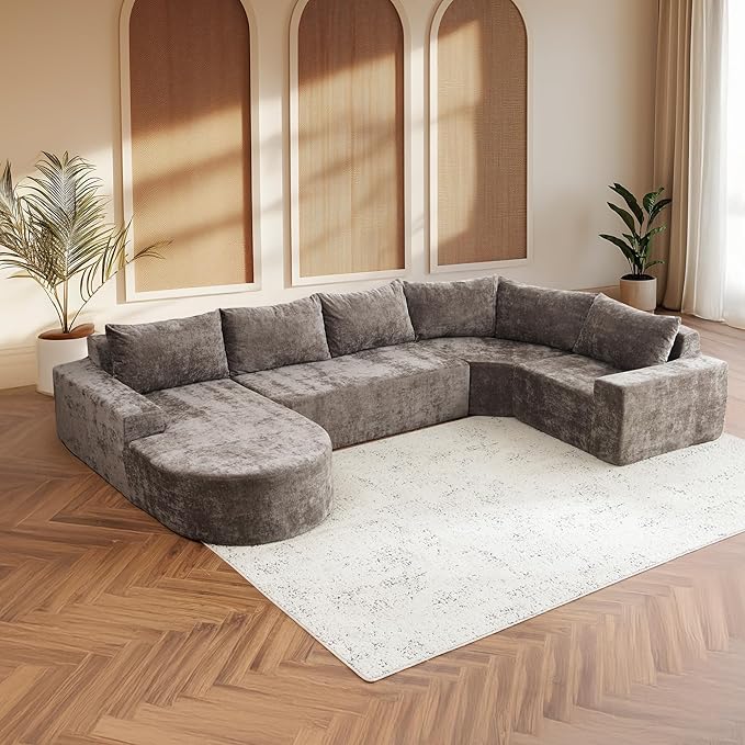 139 Oversized Modular Sectional Sofa U Shaped Couch with Deep Seat Modern Upholstered Couches Comfy 5 Seat Corner Couch for Living Room No Assembly Required (Brown 139)