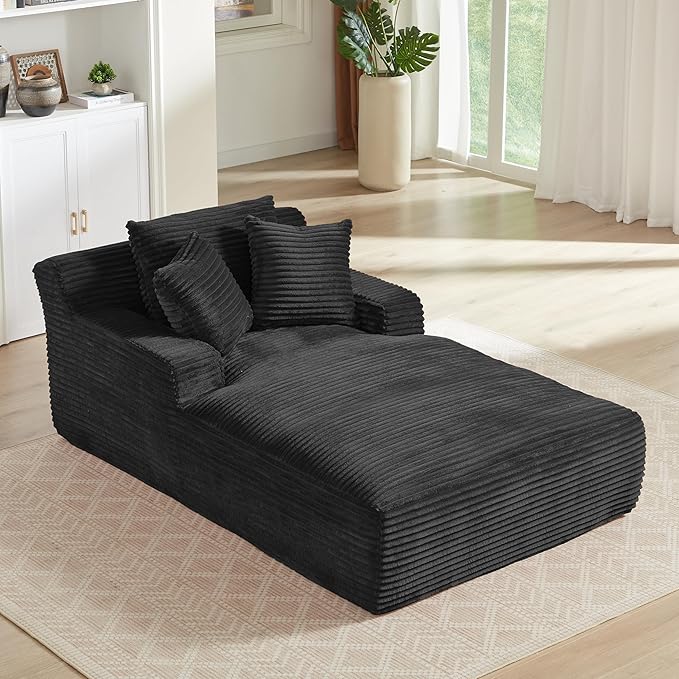 KEIKI 78.7 Corduroy Chaise Lounge Chair Indoor Oversized Cloud Couch with 3 Pillows No Assembly Deep Seat Sleeper Sofa for Home Office &amp Creative Spaces