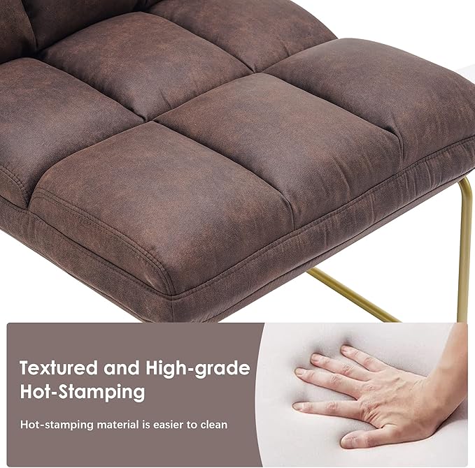 MCombo Accent Chair with Ottoman Set Modern Armless Chair for Living Room Bedroom Small Space 4013 (Heat-Stamped Fabric Dark Brown)
