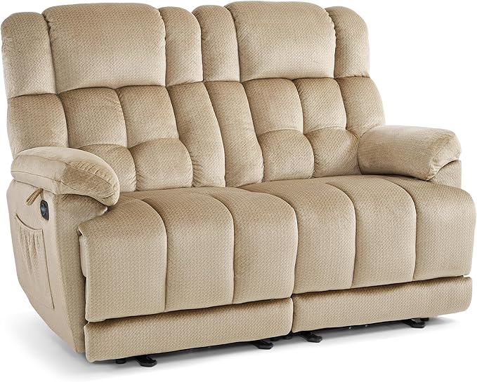MCombo 58.7 Zero Gravity Power Loveseat Recliner with Heat and Vibration Massage Reclining Loveseat Sofa with USB Ports for Living Room Fabric 6237 (Beige)