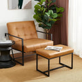 Glitzhome Accent Chairs with Ottoman Mid Century Modern Lounge Armchair with footrest with PU Leather &amp Metal Frame for Living Room Bedroom Apartment Office Light Brown