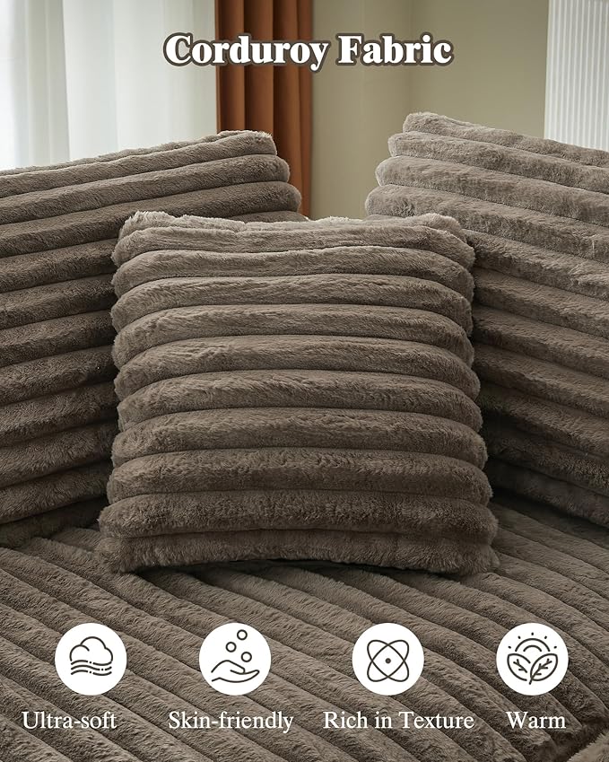 121 inch Boneless Cloud Modular Sectional Couch Wide Curved L Shaped Sofa with Chaise | Corduroy Fabric | Compressed Foam Sofa for Living Room | No Assembly Dark Brown