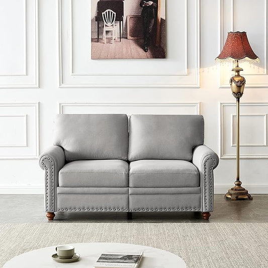 59'' Linen Fabric Loveseat CouchLiving Room Furniture Sofa Loveseat Rivet Decoration Loveseat for Living Room Apply to Office and Home(Loveseat) Grey