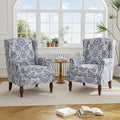 Floral High Back Accent Chair Upholstered Armchair with Solid Wood Legs Comfy Wingback Reading Single Sofa Chair for Small Spaces Living Room Bedroom(Floral Navy Blue Set of 2)