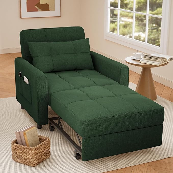 Gizoon Sofa Bed Chair 3 in 1 Convertible Pullout Single Sleeper Chair Bed with Adjustable Backrest Spacious Multifunctional Sofa Couches for Living Room Bedroom Apartment