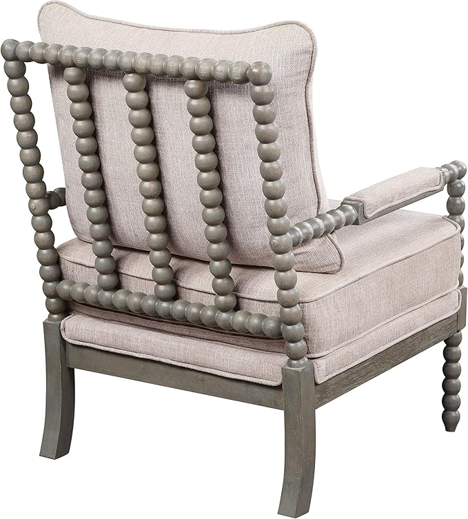 OSP Home Furnishings Abbott Spindle Accent Chair with Padded Spring Seat and Brushed Grey Base Linen Fabric