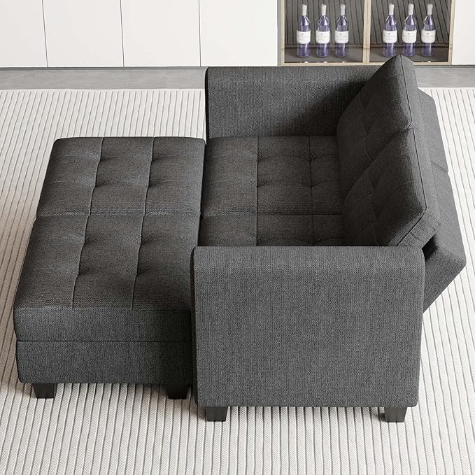 Belffin Modular Sectional Sofa with Storage Ottoman Modern Fabric L Shaped Couch with Chaise for Small Spaces Dark Grey