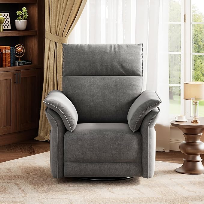 GarveeHome Power Recliner Chair 270 °Swivel Rocking Glider with USB Charging Port Chenille Upholstered Fabric and Double-Layer Armrests Nursery Chair for Living Room Nursery (Ash)