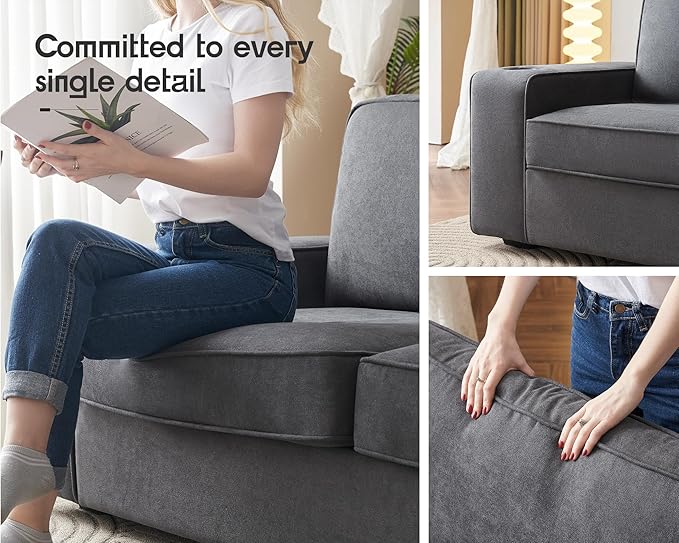 VanAcc Couch Sofa Chair with Storage Ottoman Modern Couch with Cup Holders &amp USB Charging Ports Deep Seat Sofa for Living Room(Charcoal Grey Chenille)