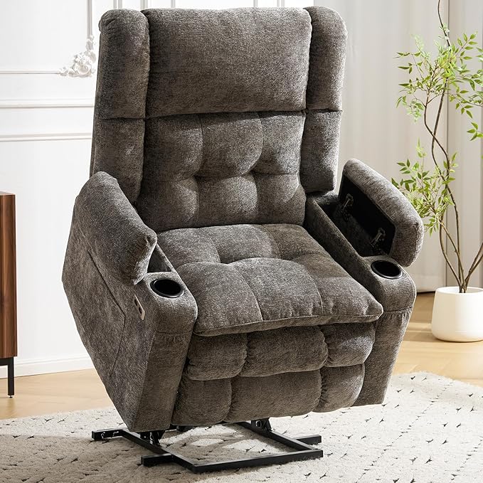 Power Lift Recliner Chair for Elderly with Massage and Heat Dual Motor Electric Lift Chair with Arm Storage Lay Flat Recliner for Big and Tall Infinite Position Gray