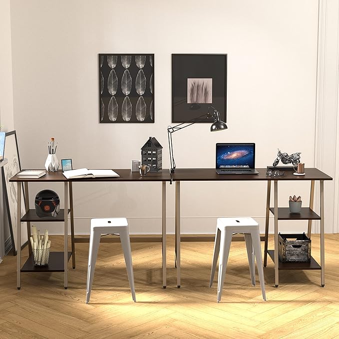 SHW 43-Inch Home Office Trestle Computer Desk with Open Storage Shelves Espresso