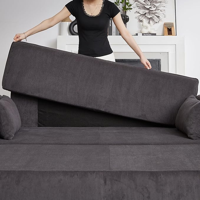 Ball &amp Cast 66 Convertible Sofa Bed3-in-1 Corduroy Loveseat Sleeper Pull Out Couch Bed with Pillows and Side Pockets Deep Seat Comfy Sofa Couches for Living RoomApartmentDark Grey