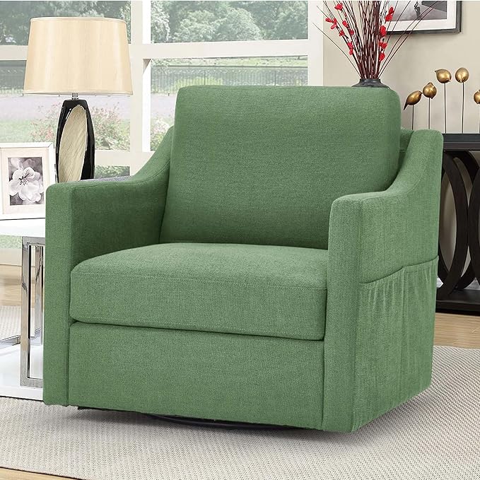 HOMREST Swivel Accent Chair Sets of 2 360° Rotation Linen Fabric Armchair Modern Barrel Chairs with Lumbar Pillow for Reception Living Room Bedroom Home and OfficeGreen