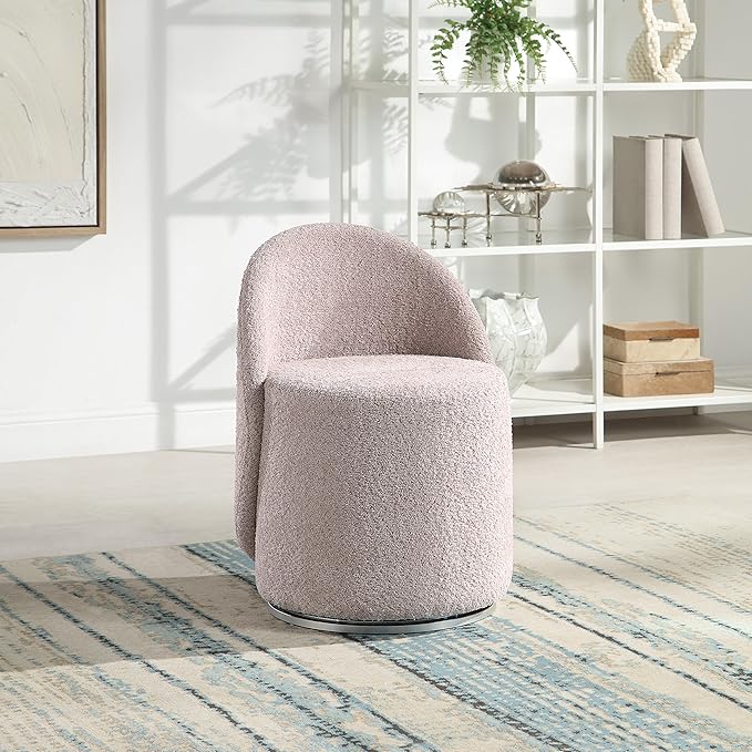 OSP Home Furnishings Lystra Swivel Barrel Vanity Chair with Textured Boucle Fabric Dusty Rose