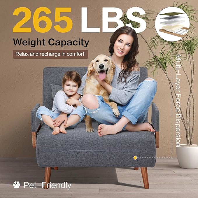 2 Sets 34 Convertible Sleeper Chairs 3-in-1 Chair Bed Sleeper for Adults with Adjustable Backrest Pillows &amp Wooden Arms 2 Piece Sofa Bed Sets for Living Room Apartment Office Gray