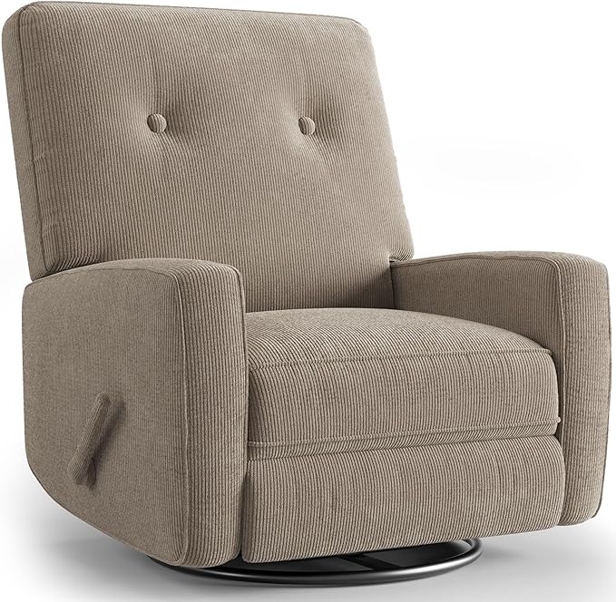 Recliner Chair 360° Swivel Rocking Glider Chair for Adults with Adjustable Backrest &amp Footrest Cozy Corduroy Upholstered Armchair for Living Rooms Bedrooms Apartments Brown Grey