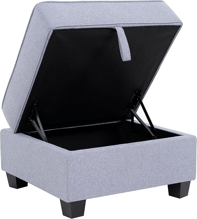 Naomi Home Square Ottoman Module for Modular Sectional Sofa Storage Ottoman Footrest and Square Seat Cube Linen Foot Stool - Gray