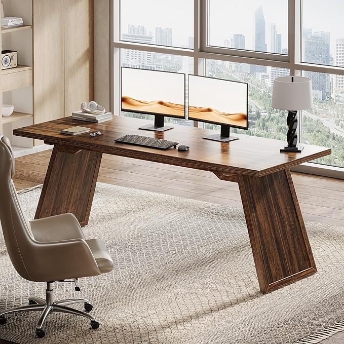 Tribesigns 70.87-Inch Executive Desk Large Office Computer Desk with Slanted Legs Modern Simple Study Writing Table Workstation for Home Office Rustic Brown