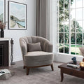 AC Pacific Ava Modern Barrel Accent Chair Upholstered Lounge Armchair with Curved Backrest Channel-Tufted Details Soft Seat Cushion &amp Throw Pillow for Living Room or Bedroom Grey