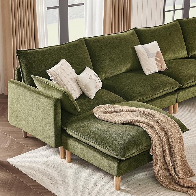 CHITA Modular Cloud Sectional Couch L-Shaped Oversized Cloud Couches for Living Room Mid Century Modern Sectional Sofa Comfy Chenille Sofas with Removable Cushions Green